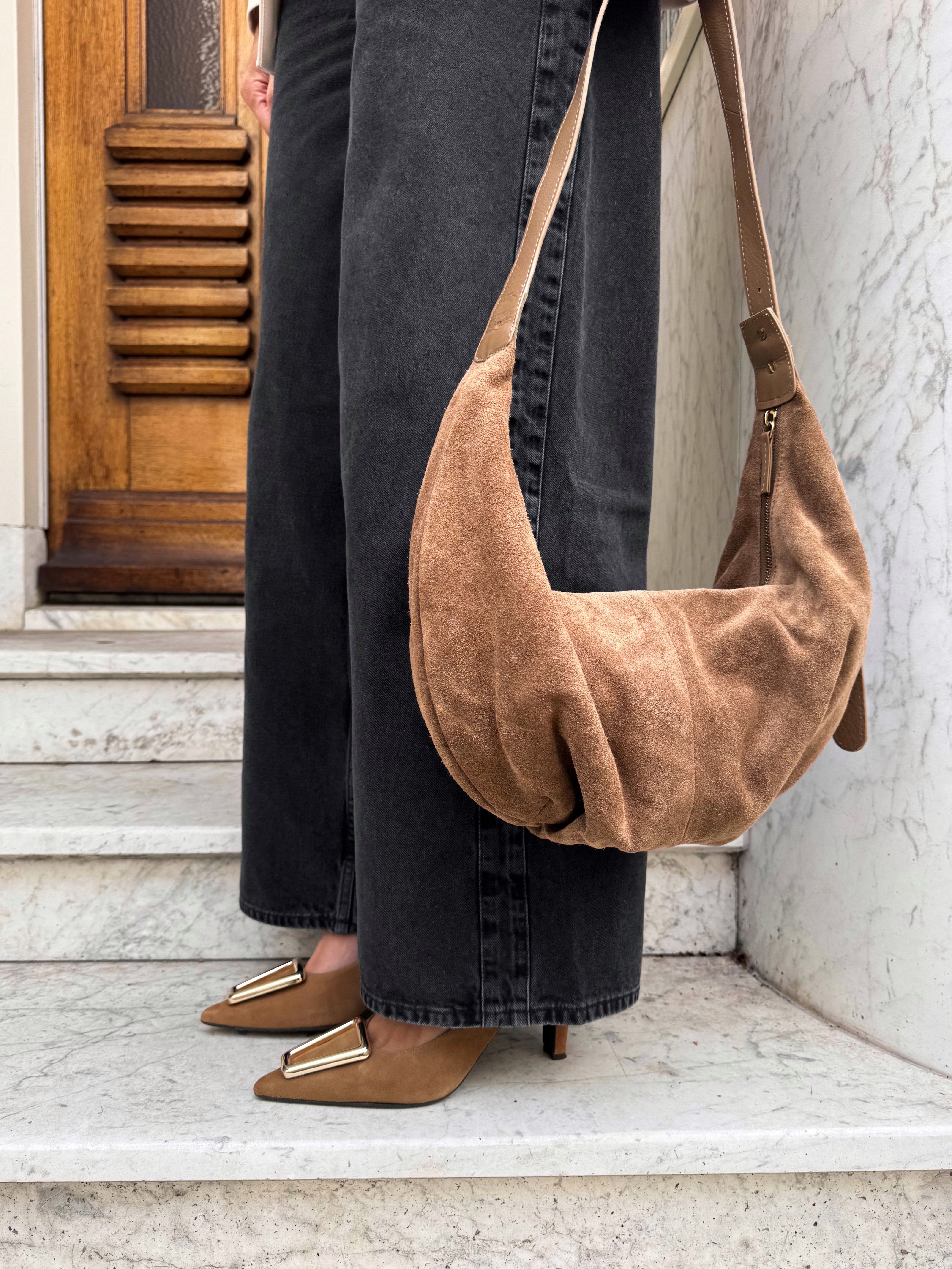 Bruine suède schoudertas